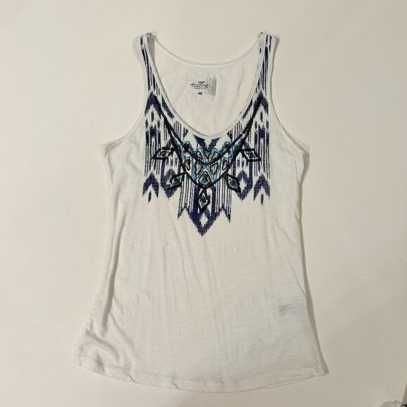 H & M - Ethnic Beaded Sleeveless Tank Top in White and Blue - Picture 1 of 8